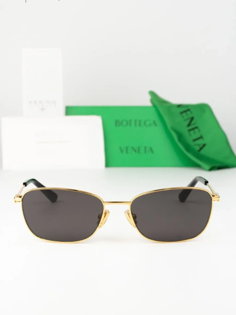 Bottega Veneta Men Sunglasses Gold Grey Rectangle BV1300S 001 NEW AUTHENTIC